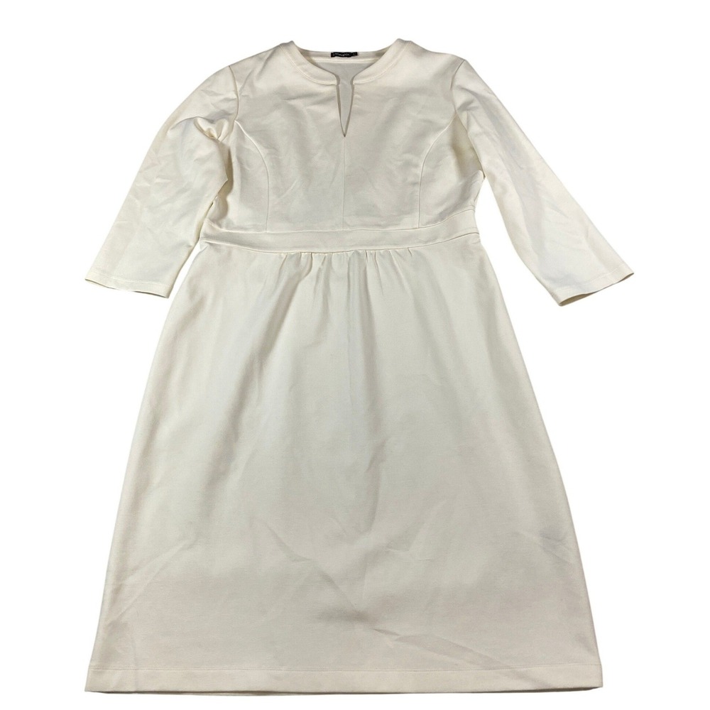 J.McLaughlin Womens Catalina Ivory Knit Split Neck 3/4 Sleeve Dress Large Cream